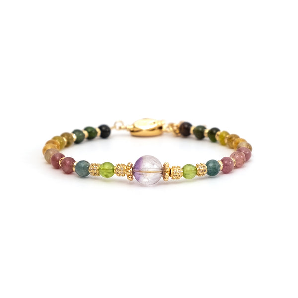 Lemurea Natrual Purple Super 7 mixed Tourmaline and Olivine Bracelet