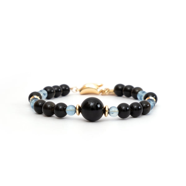 Lemurea Siren's Obsidian Natural Obsidian with Aquamarine Bracelet