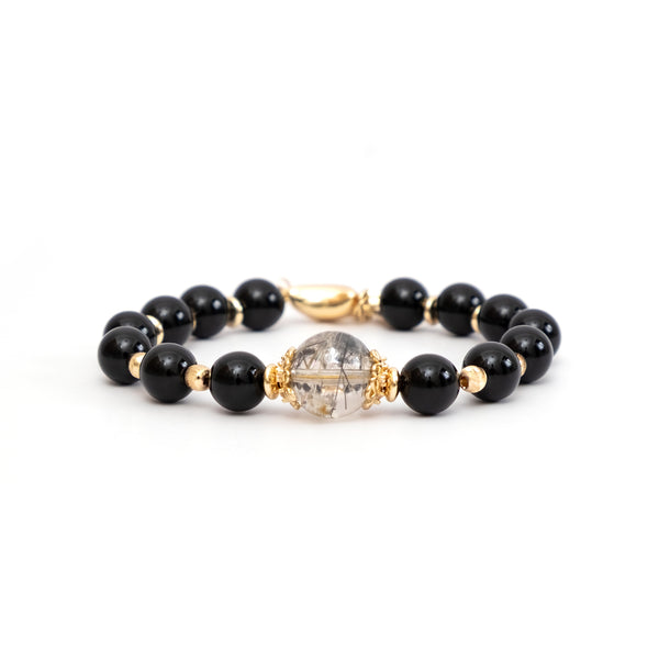 Lemurea Onyx Twins Natural Obsidian and Rutilated Quartz Bracelet