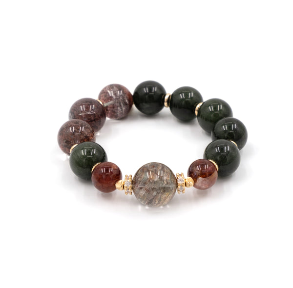 Lemurea Ethereal Harmony Phantom Quartz, Half Red Garden Phantom Quartz, Red Flower Phantom and Green Rabbit Hair Phantom Quartz