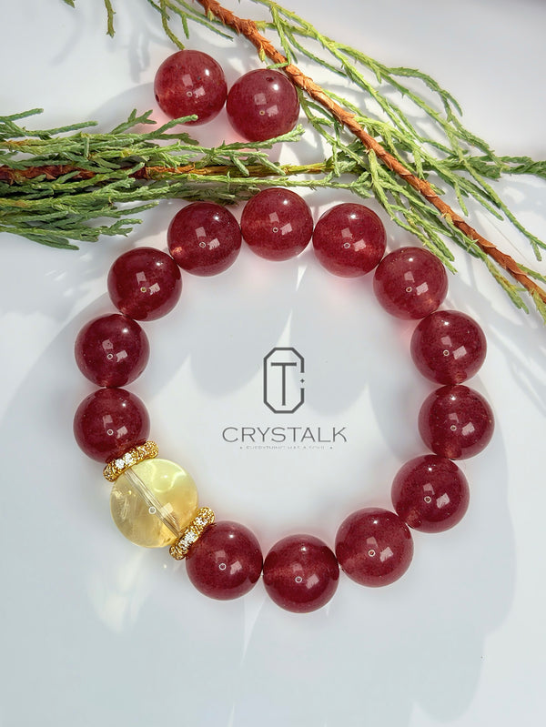 Strawberry Quartz Bracelet with a Citrine Bead