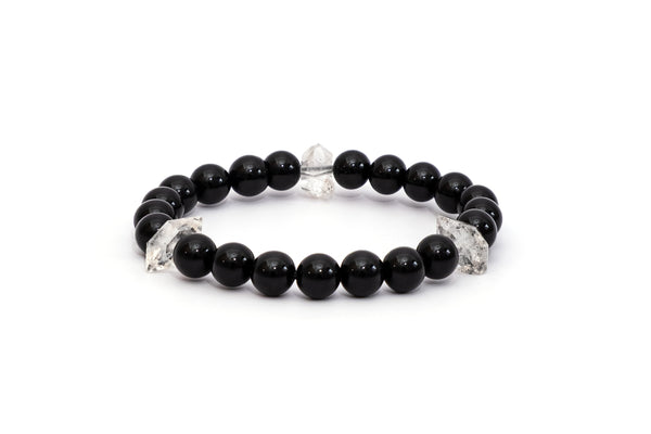 Lemurea Nightspark Obsidian with Herkimer Bracelet